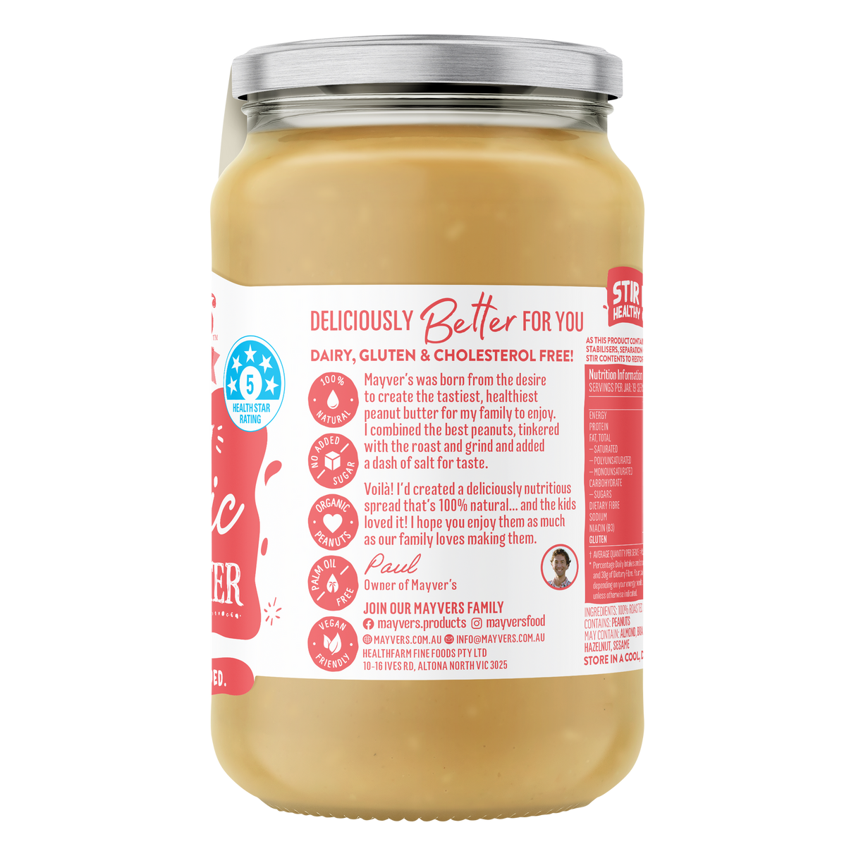 Mayver's Peanut Spread Crunchy Organic 375g x6