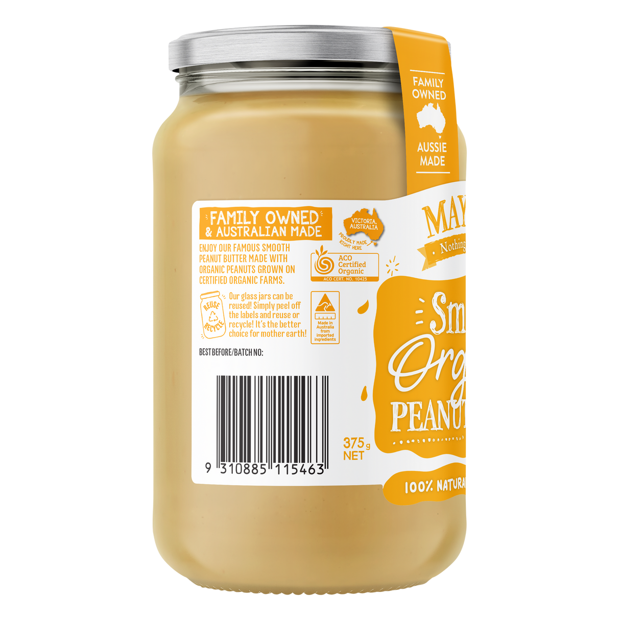 Mayver's Peanut Spread Smooth Organic 375g x6