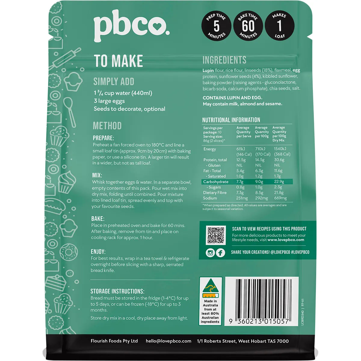 PBCo Sunflower & Linseed Bread Mix Low Carb 340g