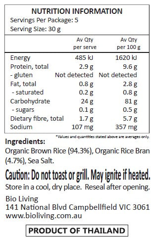 Perfect Earth Organic Brown Rice Cakes With Chia Seeds 150g Nutritional Information