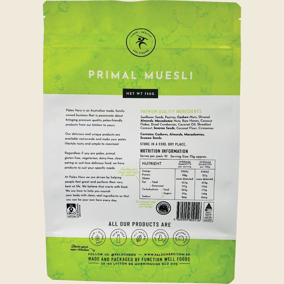 Paleo Hero Primal Muesli 750g back