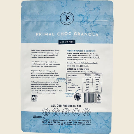 Paleo Hero Primal Choc Granola 750g back