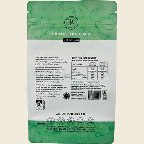 Paleo Hero Primal Trail Mix 100g back