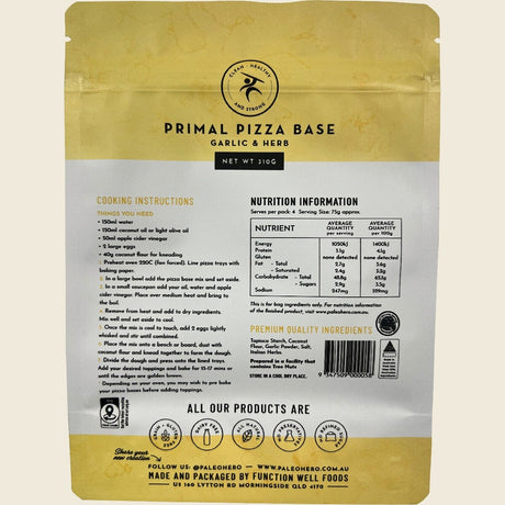 Paleo Hero Primal Pizza Base Mix Garlic & Herb 310g back