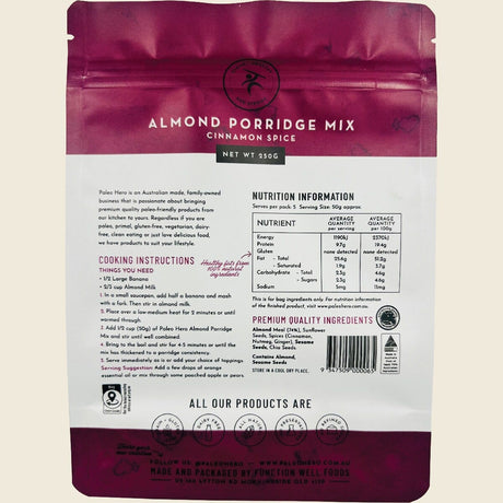 Paleo Hero Almond Porridge Mix Cinnamon Spice 250g