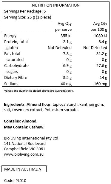 Palamano Almond Tortillas 125g x 5-pack Nutritional Information