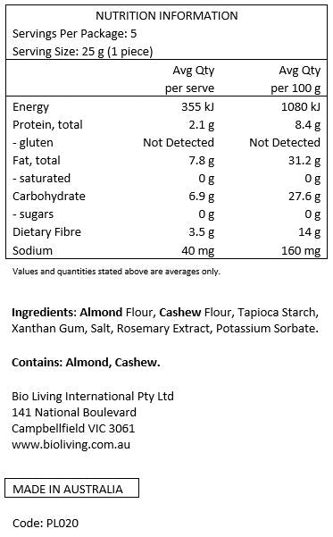 Palamano Cashew Tortillas 125g x 5-pack Nutritional Information