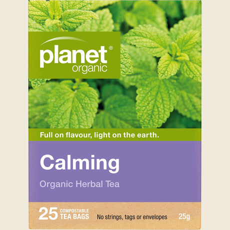 Planet Organic Calming Herbal Tea 25 Tea Bags front packaging
