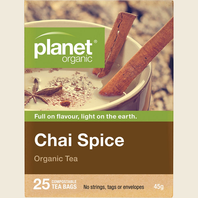 Planet Organic Chai Spice Tea 25 Tea Bags front packaging