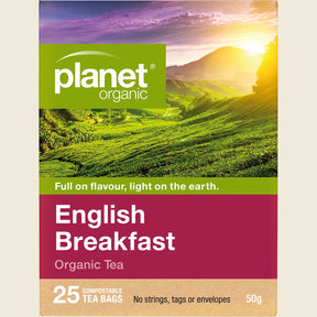 Planet Organic English Breakfast Tea 25 Tea Bags front packaging