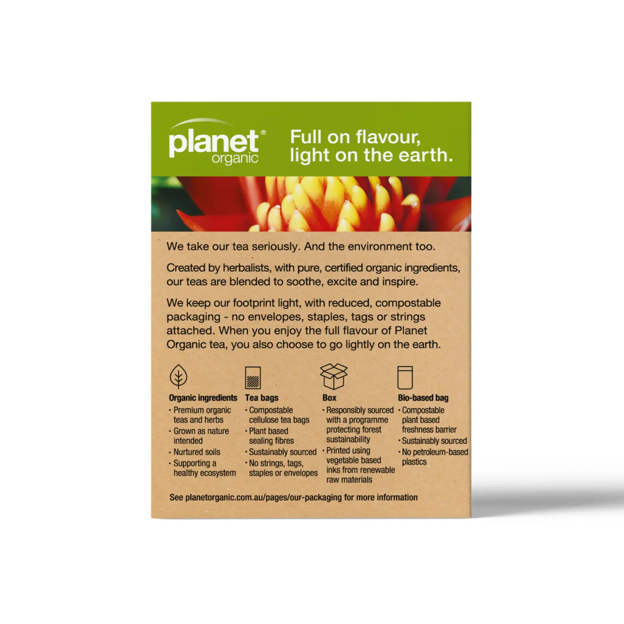 Planet Organic Organic Herbal Tea Ginger x 25 Tea Bags Back