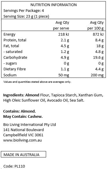 Palamano Almond Tortilla Chips Sea Salt 90g Nutritional Information