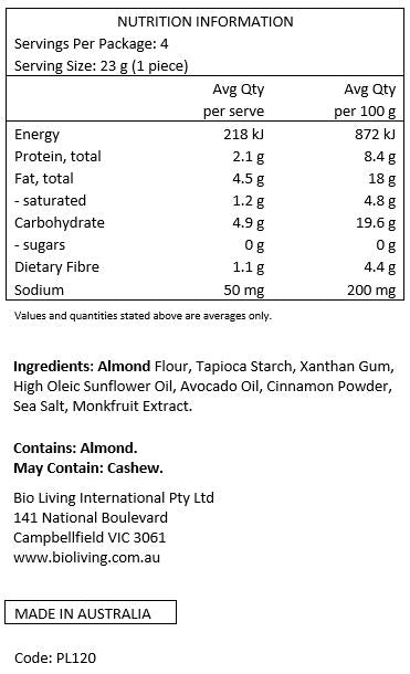 Palamano Almond Tortilla Chips Cinnamon 90g Nutritional Information