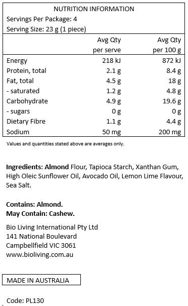 Palamano Almond Tortilla Chips Lemon Lime 90g Nutritional Information
