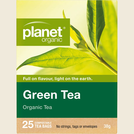 Planet Organic Green Tea 25 Tea Bags front packaging