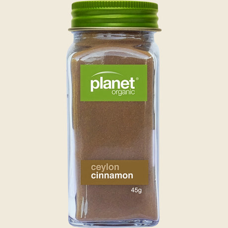 Planet Organic Certified Organic Ceylon Cinnamon 45g front packaging