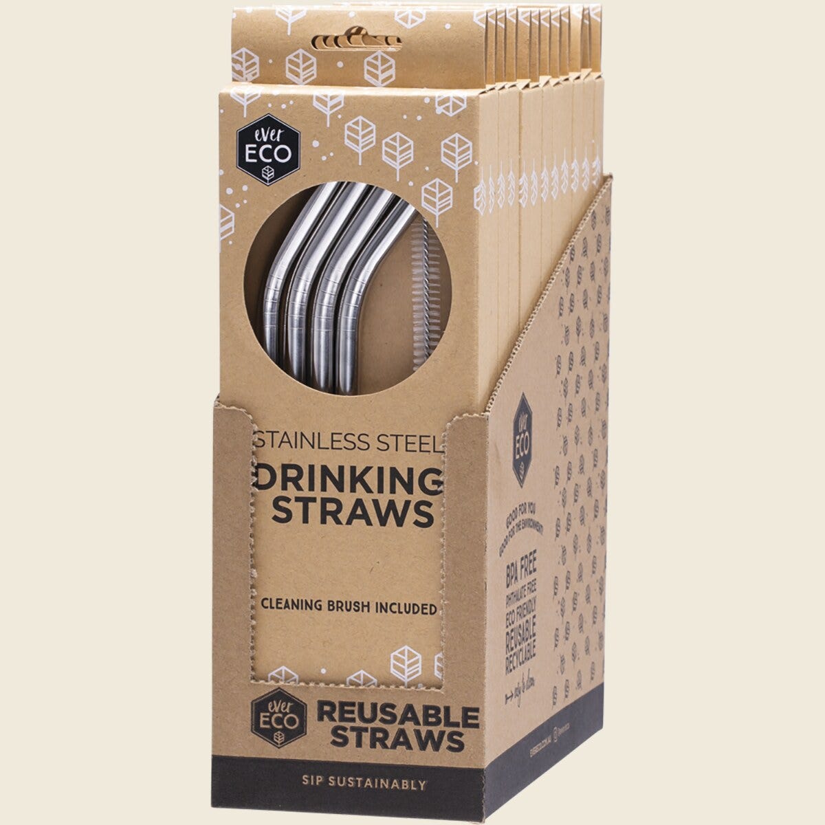 Ever Eco Stainless Steel Straws Bent - 4Pack+Brush