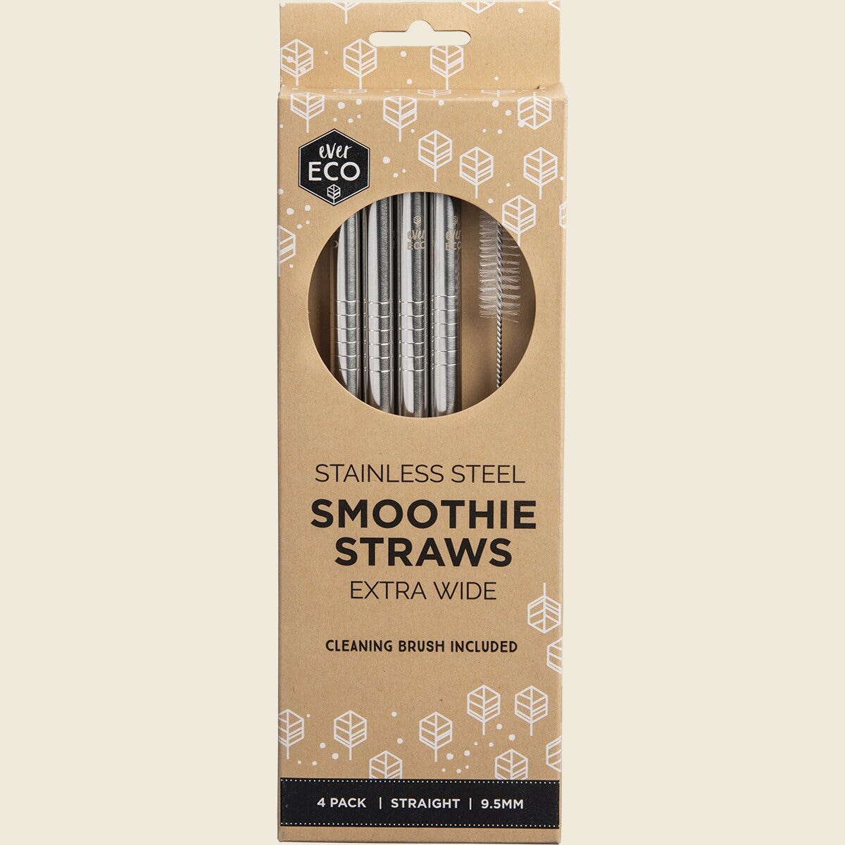 Ever Eco Stainless Steel Straws- Straight Smoothie Straws (Extra Wide) 4 Pack