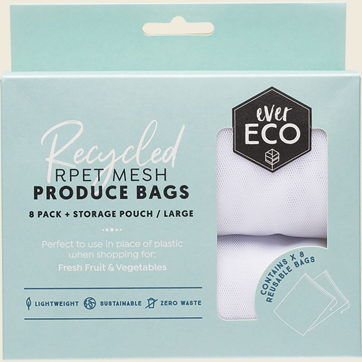 Ever Eco Reusable Fruit & Veg Bags + Storage Pouch - 8 pk
