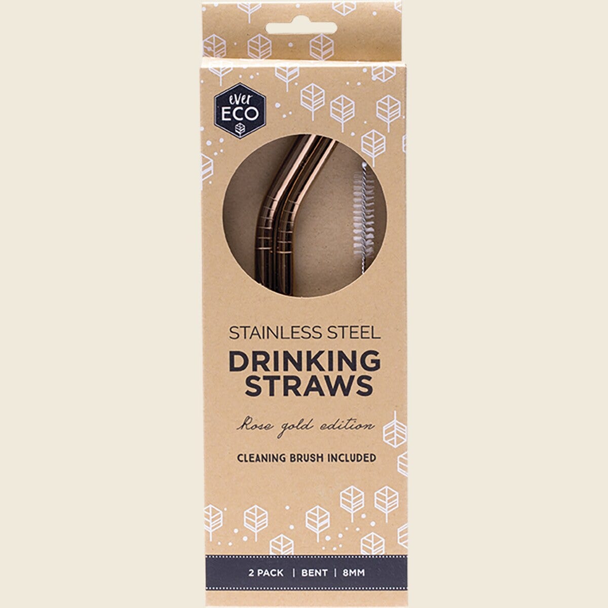 Ever Eco Rose Gold Straws Bent- 2Pack+ Brush