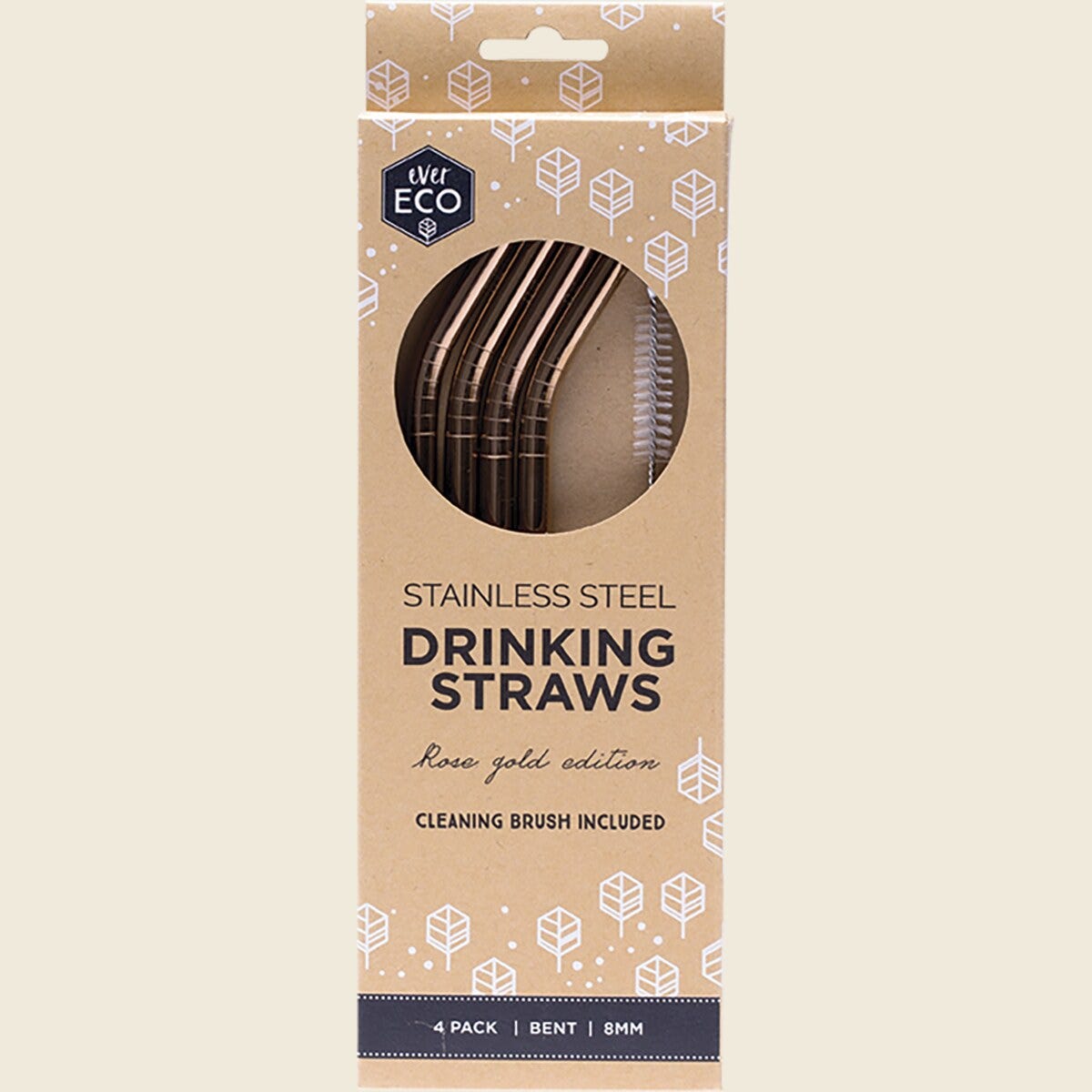 Ever Eco Rose Gold Straws Bent - 4Pack+ Brush