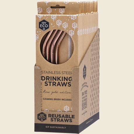Ever Eco Rose Gold Straws Bent - 4Pack+ Brush