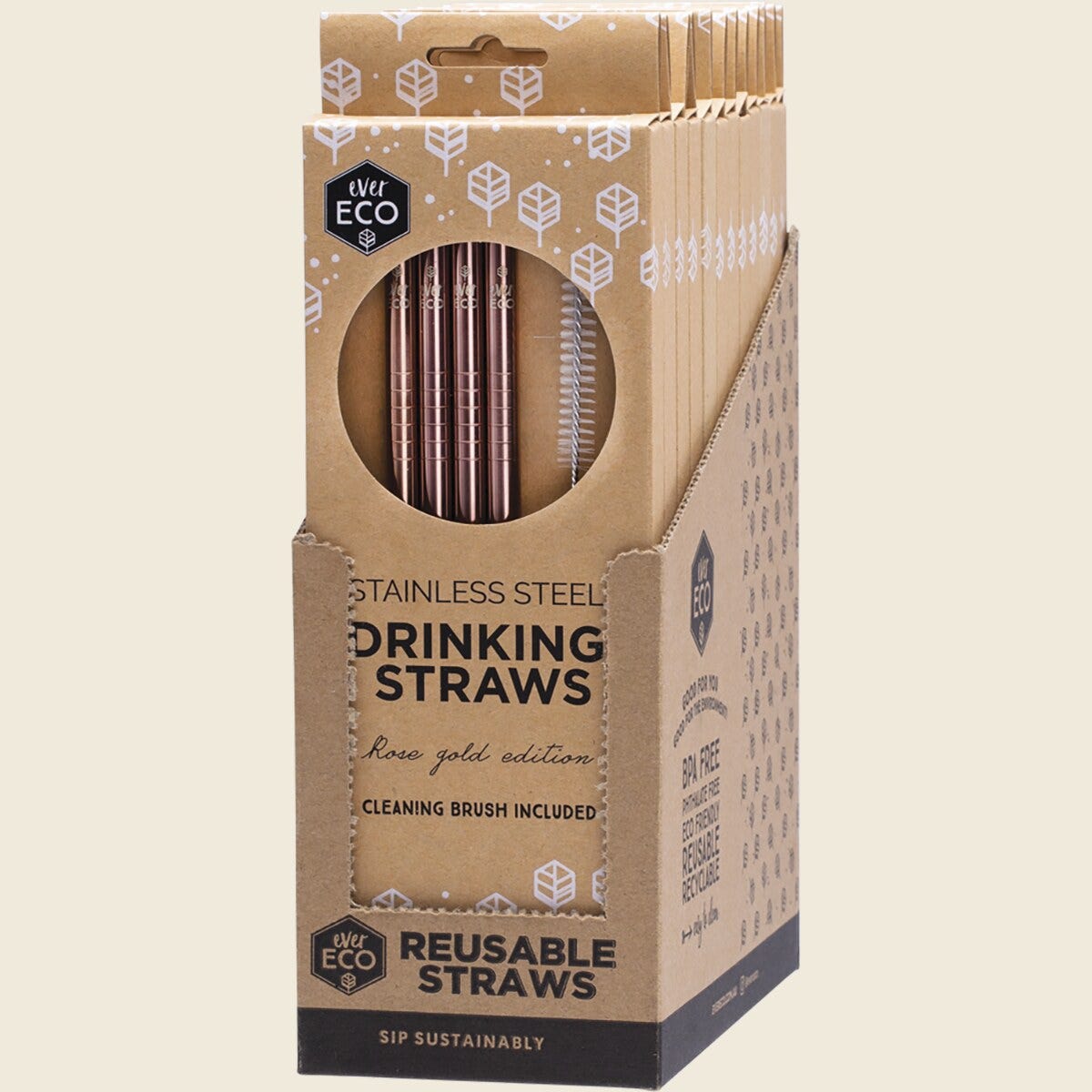 Ever Eco Rose Gold Straws Straight - 4Pack+ Brush