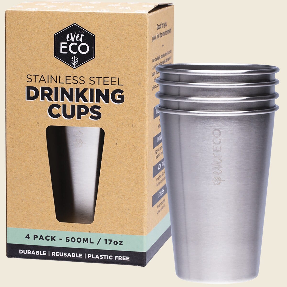 Ever Eco Stainless Steel Drinking Cups - 4 pack 4 x 500ml