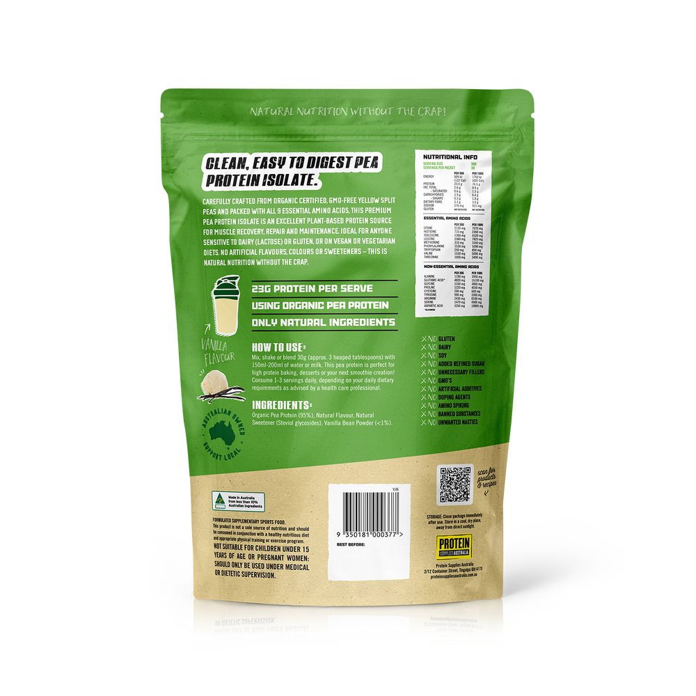 Protein Supplies Australia Pure Pea Protein Isolate Vanilla 500g
