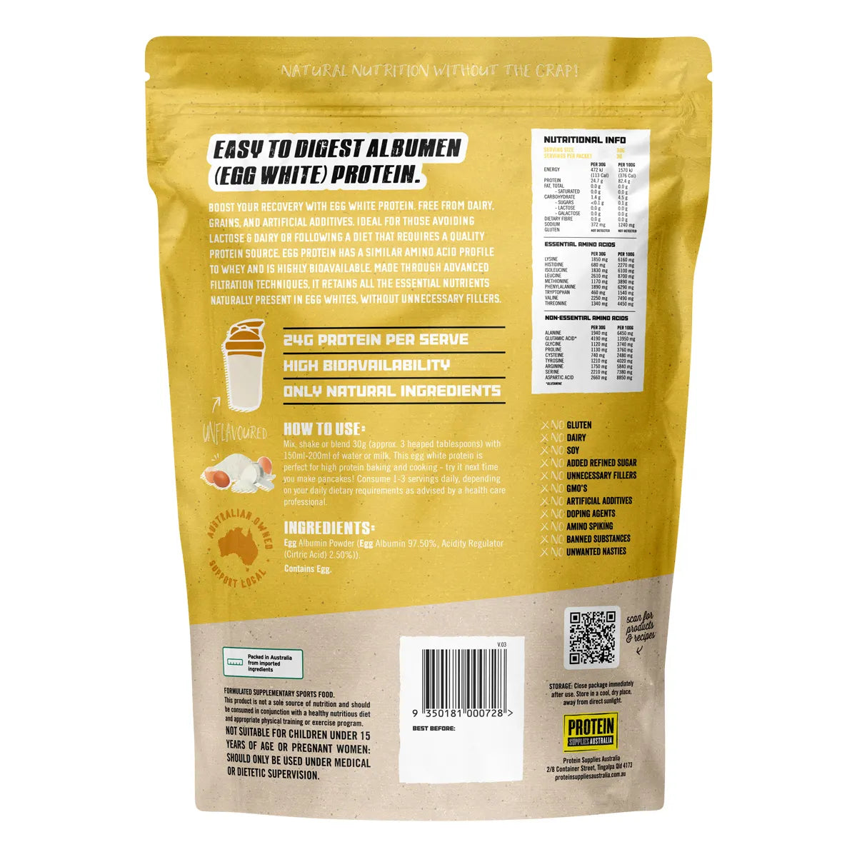 Protein Supplies Australia  PaleoPro Egg White Protein Pure 900g