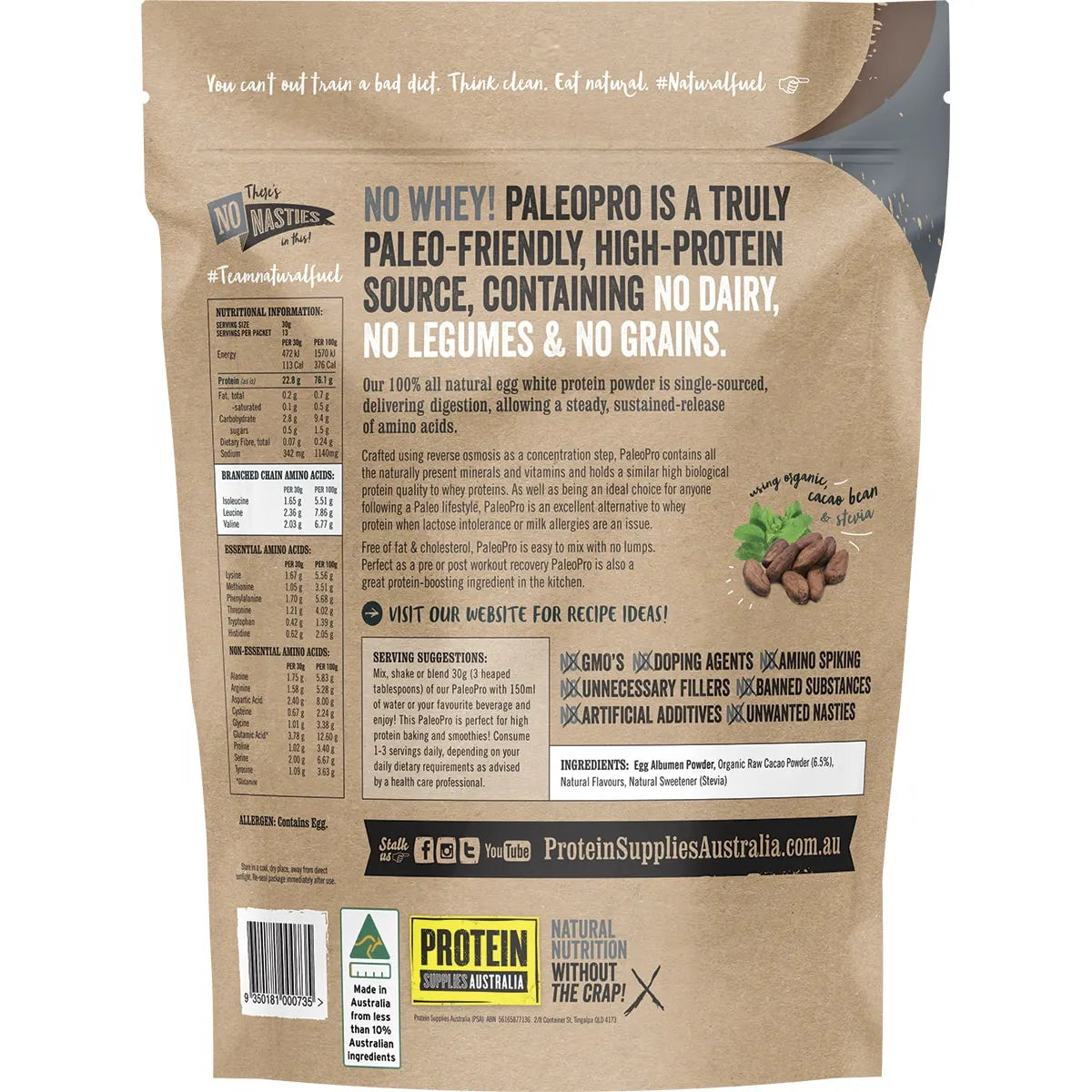 Protein Supplies Australia Paleo Egg White Protein Chocolate