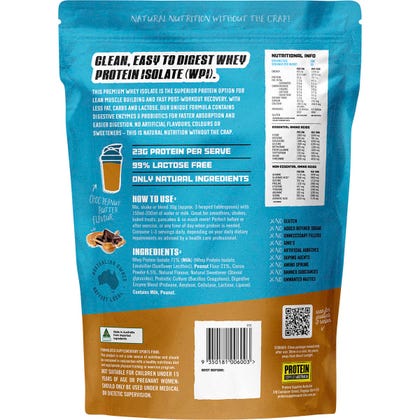 Protein Supplies Australia Whey Protein Isolate Choc Peanut Butter 1kg