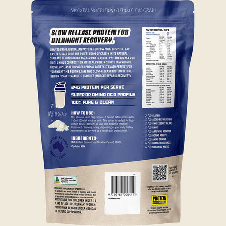 Protein Supplies Australia Micellar Casein Protein 1kg – back packaging