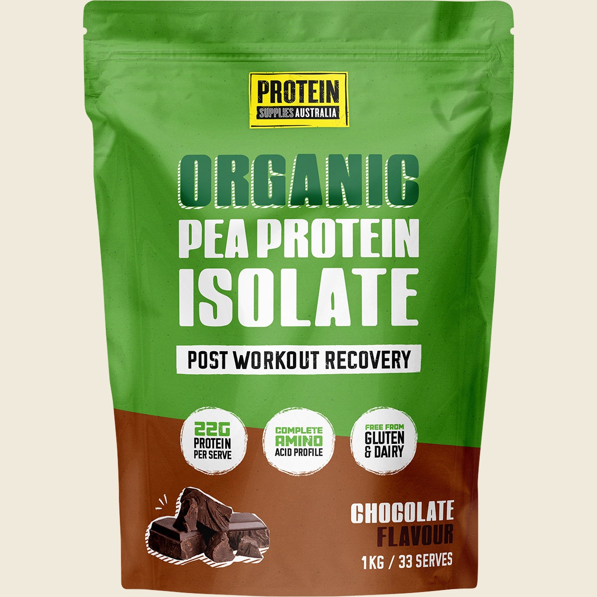 Protein Supplies Australia Pure Pea Protein Isolate Chocolate 1kg – front product image