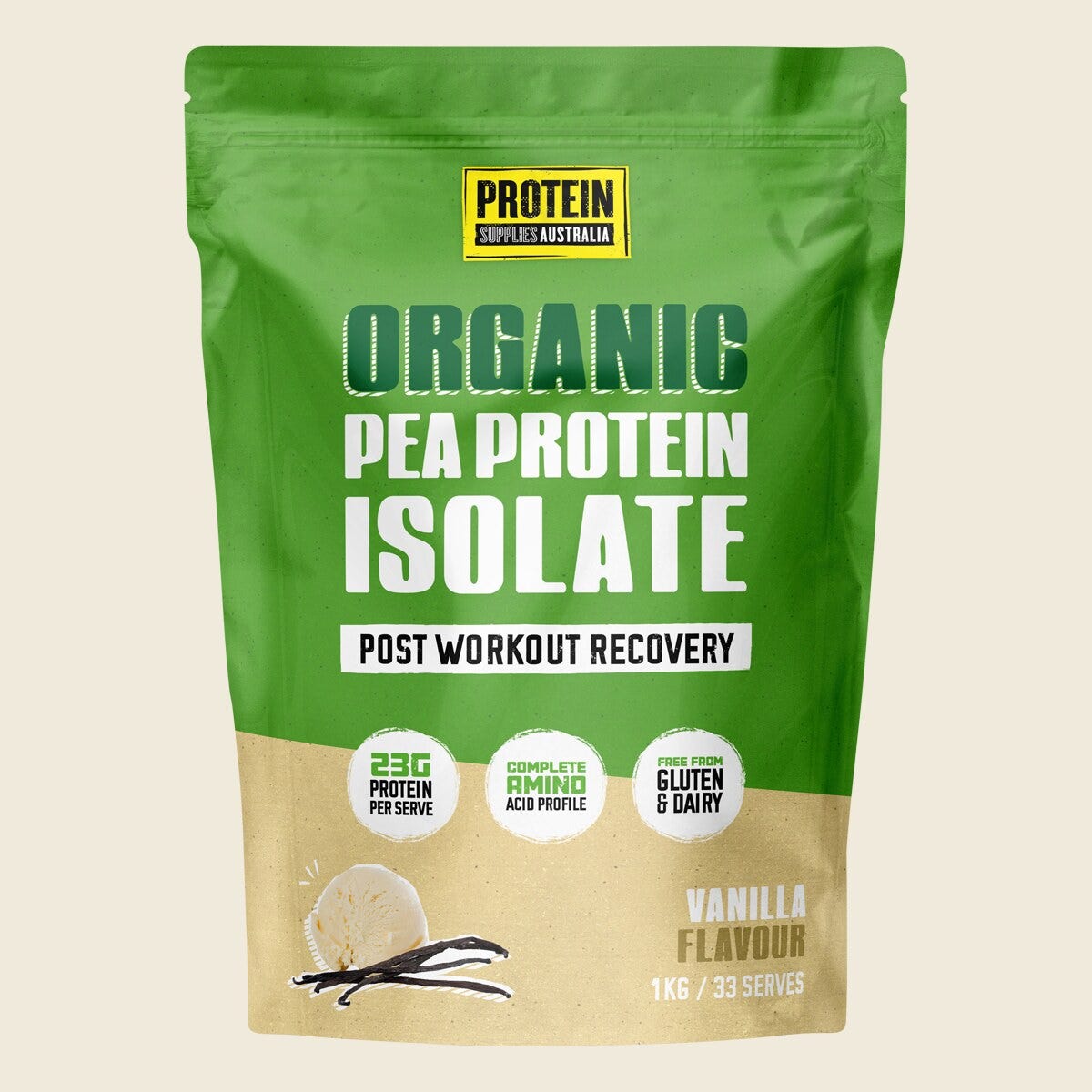 Protein Supplies Australia Pure Pea Protein Isolate Vanilla 1kg – front product image