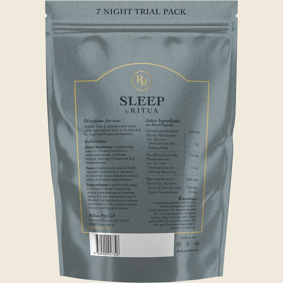 Ritua SLEEP Trial Pack Reishi Mushroom Passionflower Kava 14 Capsules