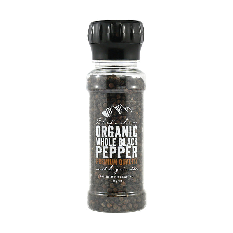Chef's Choice Certified Organic Whole Black Pepper with Grinder 100g
