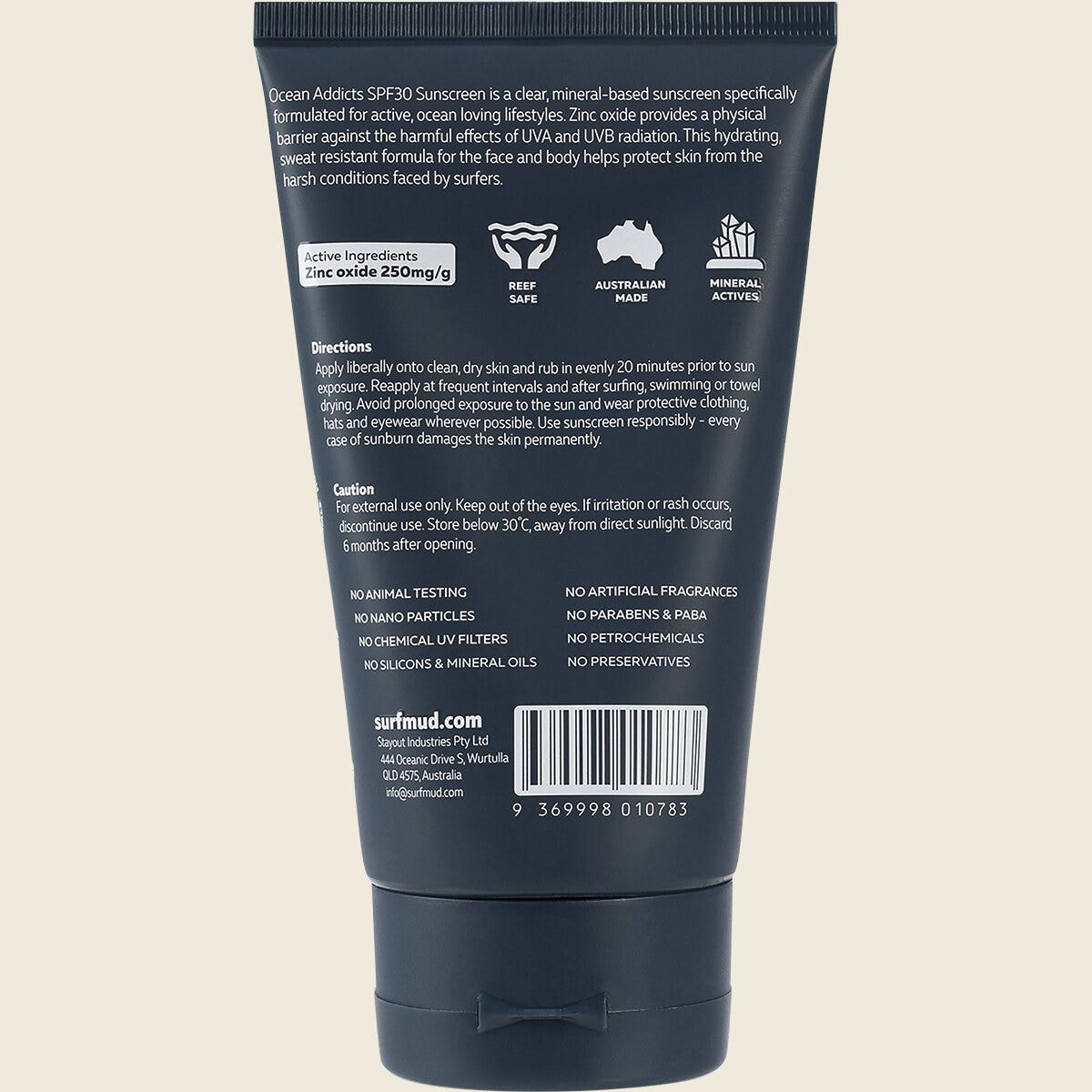 Surfmud Oceans Addicts Sunscreen Spf 30 125g Back