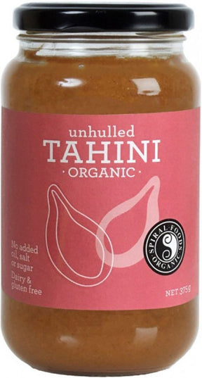 Spiral Organic Unhulled Tahini Gluten Free Glass 375g Front