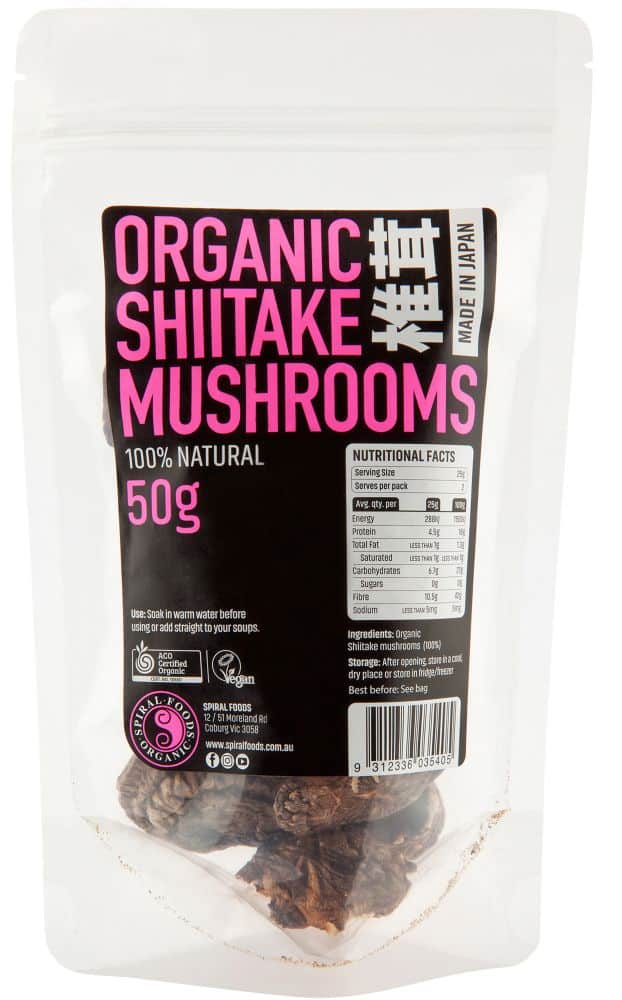 Spiral Organic Shiitake Mushrooms 50g Front