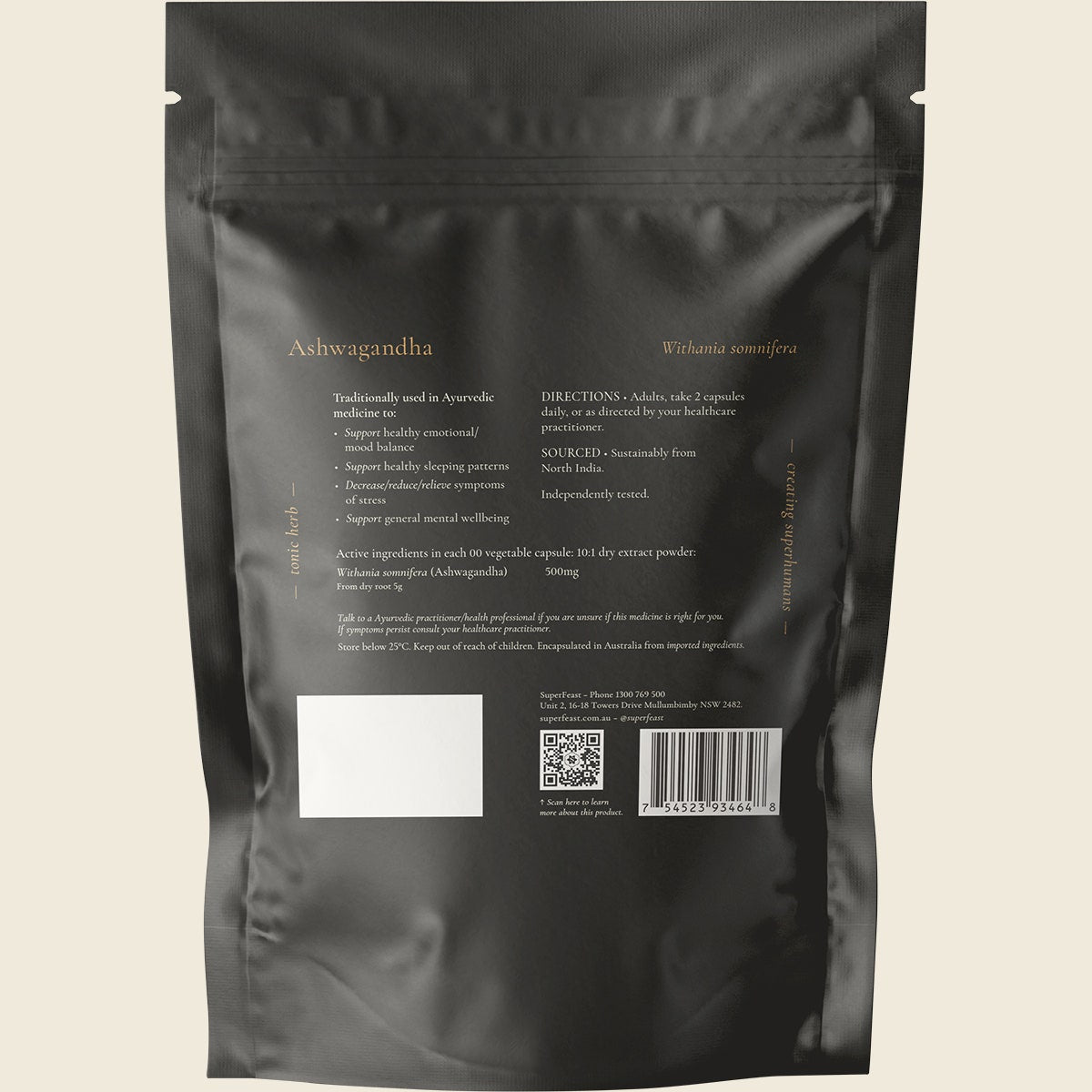 Superfeast Ashwagandha 240 Caps Back