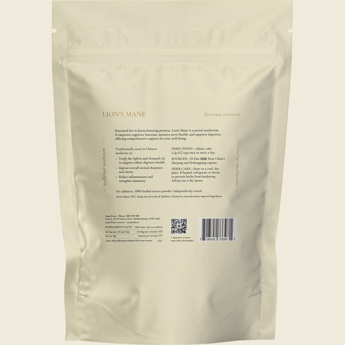 Superfeast Lion's Mane 1kg Back