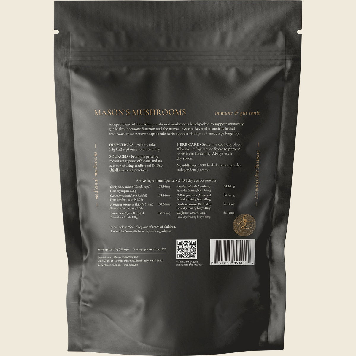 Superfeast Mason's Mushrooms Immune & Gut Tonic 250g Back