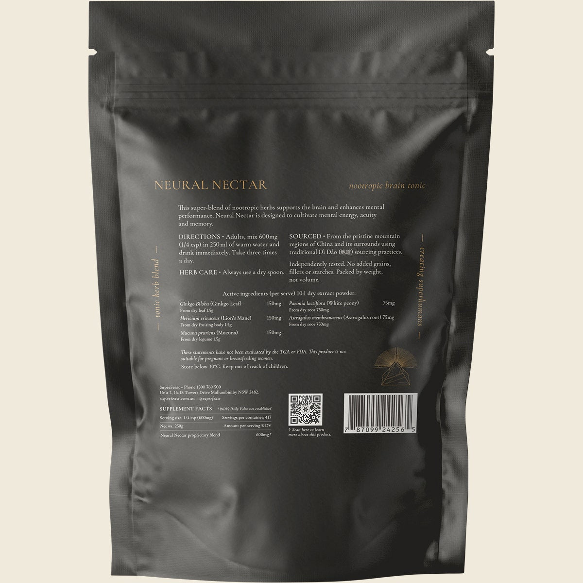 Superfeast Neural Nectar Nootropic Brain Tonic 250g Back