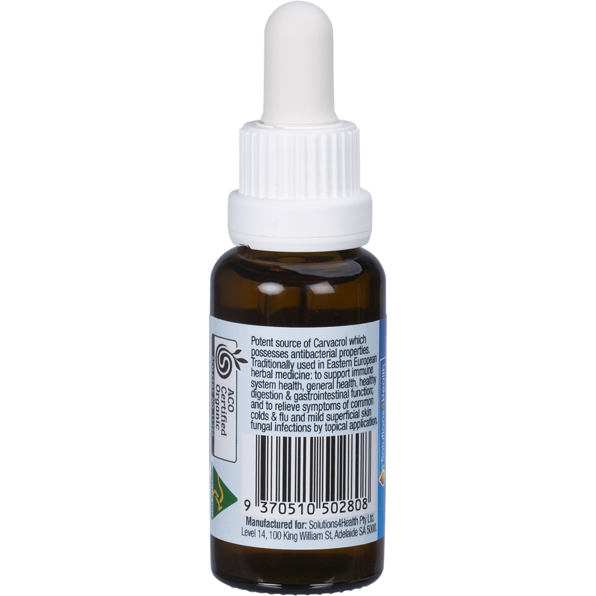 Solutions 4 Health Certified Organic Oil of Wild Oregano 25ml left side view
