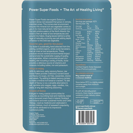 Power Super Foods Certified Organic Dulse Flakes 150g back