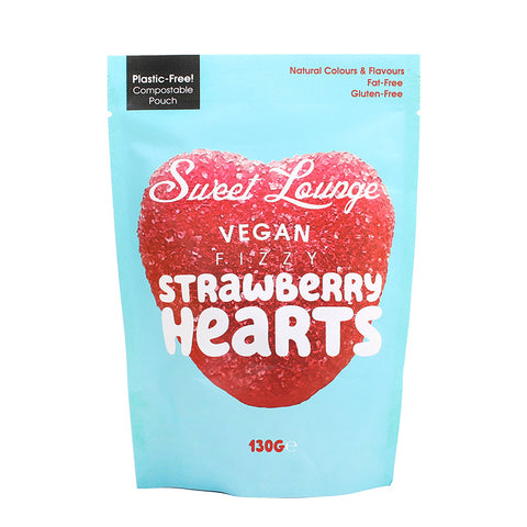 Sweet Lounge Vegan Fizzy Strawberry Hearts 130g x 8 Packs