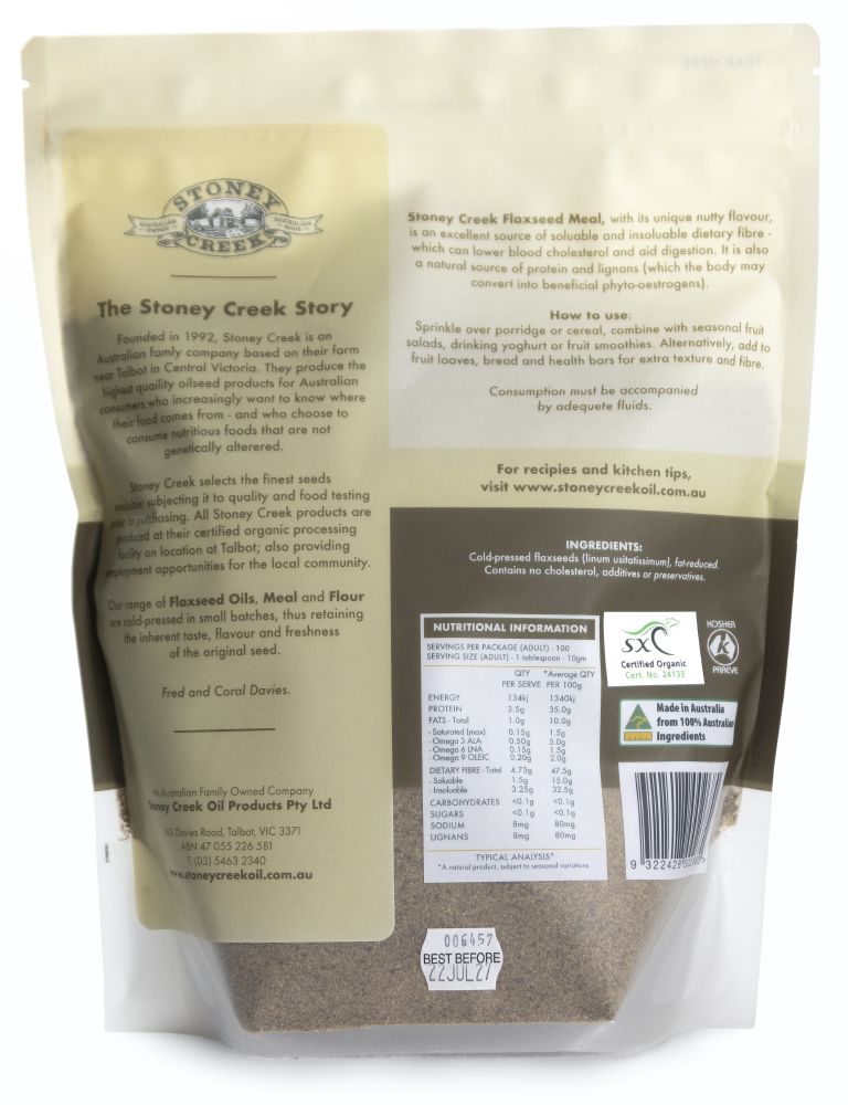 Stoney Creek Organic Flaxseed Meal Brown 1kg (International Source)