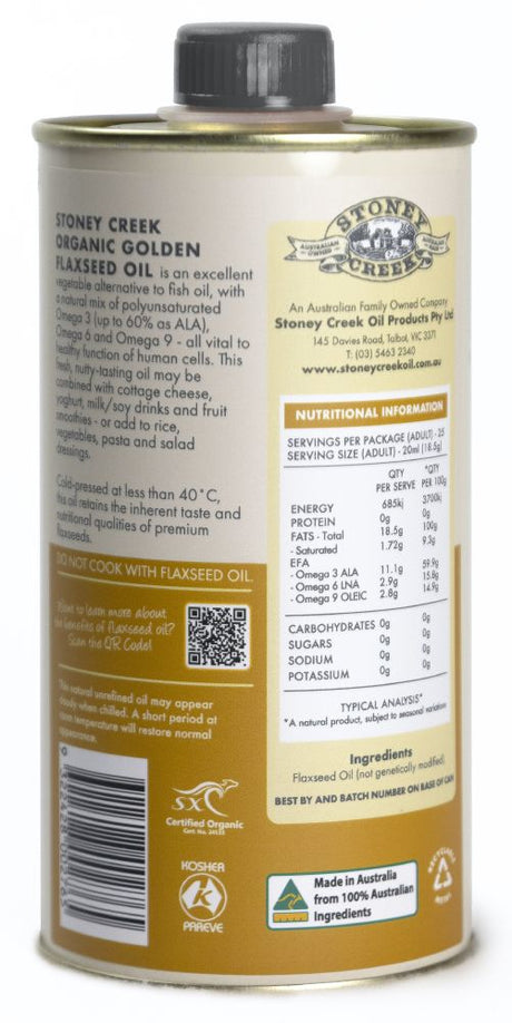 Stoney Creek Organic Golden Flaxseed Oil 500ml