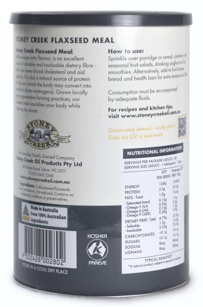 Stoney Creek Flaxseed Meal Australian Regenerative 500g Back